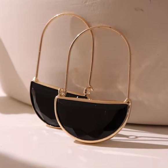Anthropologie Gold Black Hoop Earrings - Picture 1 of 9
